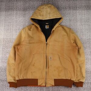 Vintage Carhartt J130 BRN Active Jacket Brown Duck Canvas Quilt Lined Mens L USA